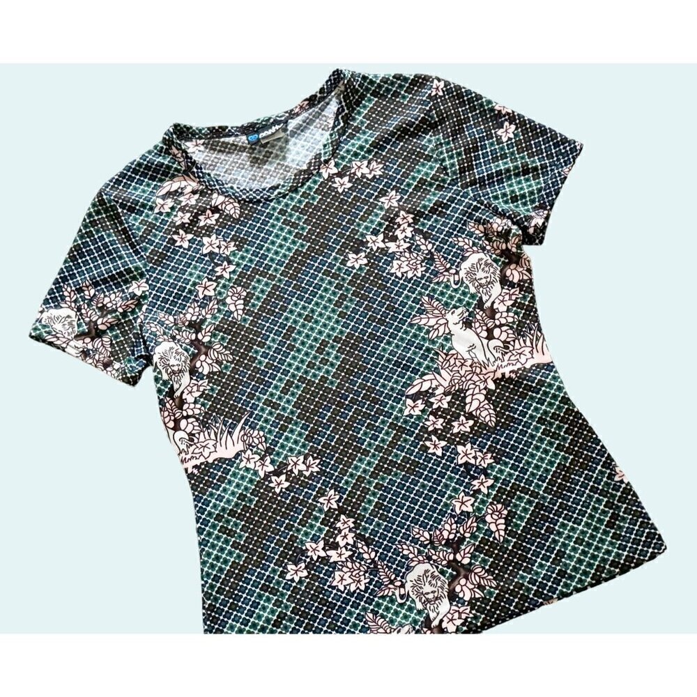 Vintage PANTHER Brand Floral Print Lion & Lioness Top Shirt 80s / 90s Sz Sm